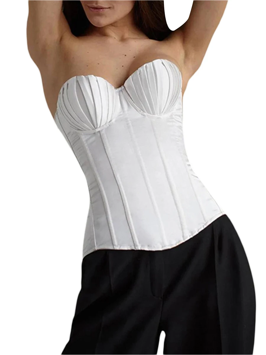 

Womens Lace Up Corset Tops Lingerie Bustier Fishbone Overbust Corset Tie Up Underbust Bustier Body Shaper Crop Top