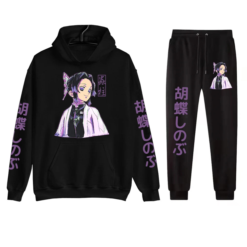 

Anime Demon Slayer Hashira Kochou Shinobu Men Woman Sets Hoodie and Pants Fashion Harajuku Streetwear