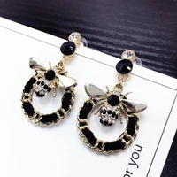 new korean brand designer luxury jewelry flash earrings geometric woven bee pearl long earrings ladies
