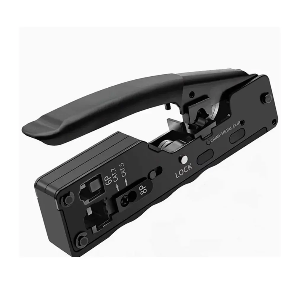 

[Cat5 Cat6 Cat7 Pass Through Crimper] for RJ45 RJ12 RJ11 Network Connectors Modular Plugs Ethernet Cables EZ Crimp Tool
