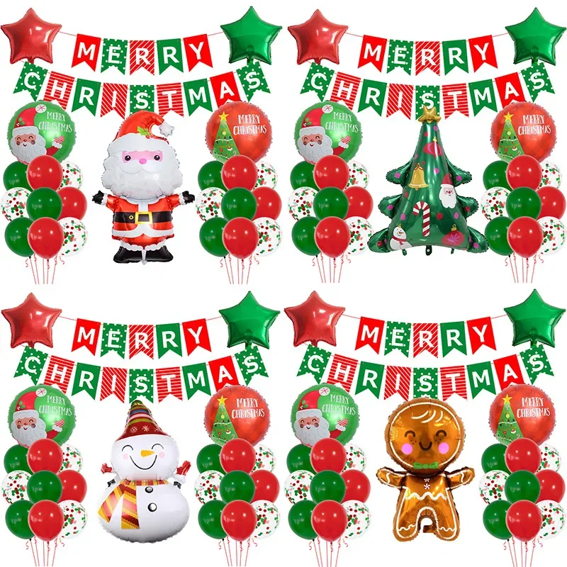 

Набор рождественских воздушных шаров с имбирным человеком, тематика Санта-Клауса, Рождественская елка, аксессуары для украшения детского сада