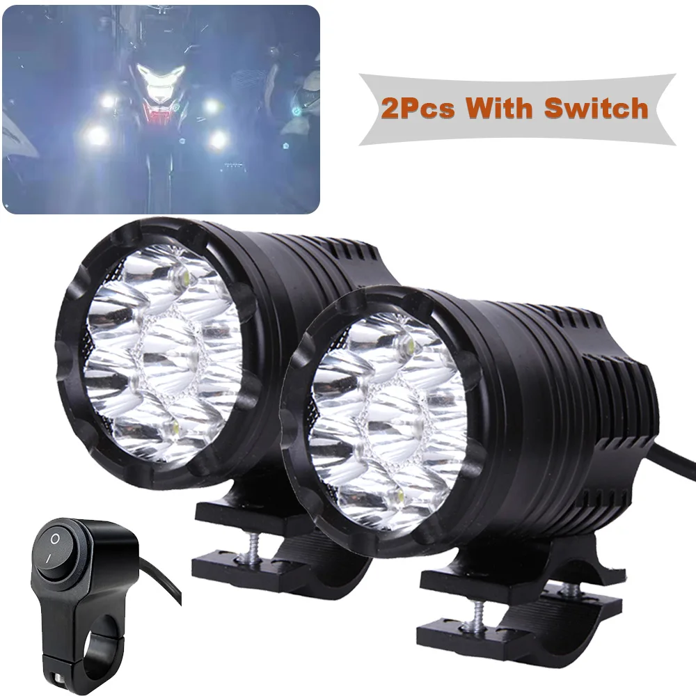 

9 чипов, дополнительные светодиодные фары для мотоциклов, высокие/низкие/стробоскопы дальнего действия, противотуманные фары для мотоциклов, вспомогательный прожектор для мотокросса