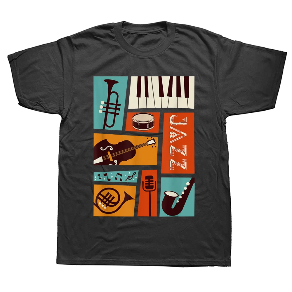 

Funny Jazz Snare Piano Music Jazz Band Musician Saxophone Trumpet T Shirts Graphic Cotton Short Sleeve Birthday Gifts T-shirt