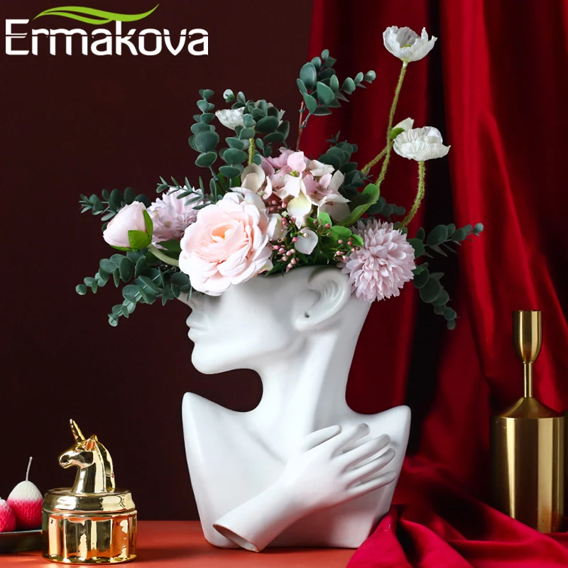 

ERMAKOVA Nordic Ceramics Vase Human Head Abstract Half Body Flower Pot Flower Arrangement Human Face Modern Home Decoration