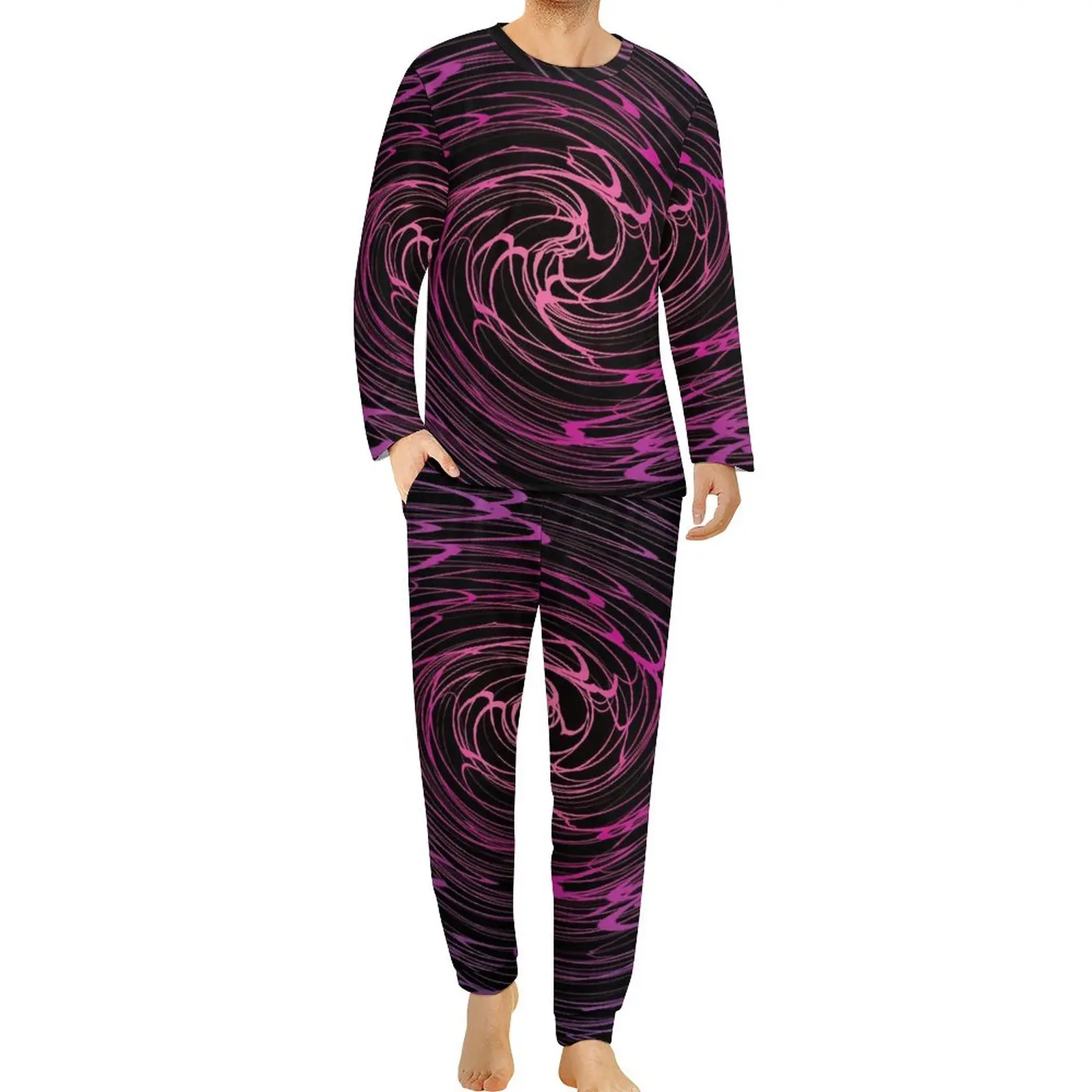 

Shallow Water Pajamas Daily 2 Pieces Multi-Colored Spiral Cool Pajama Sets Man Long Sleeve Night Graphic Nightwear Big Size 5XL