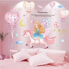 SHIJUEHEZI наклейки на стену с единорогом для девочек, сделай сам, Мультяшные воздушные шары, наклейки на стену для детской комнаты, детской комнаты, украшение для дома