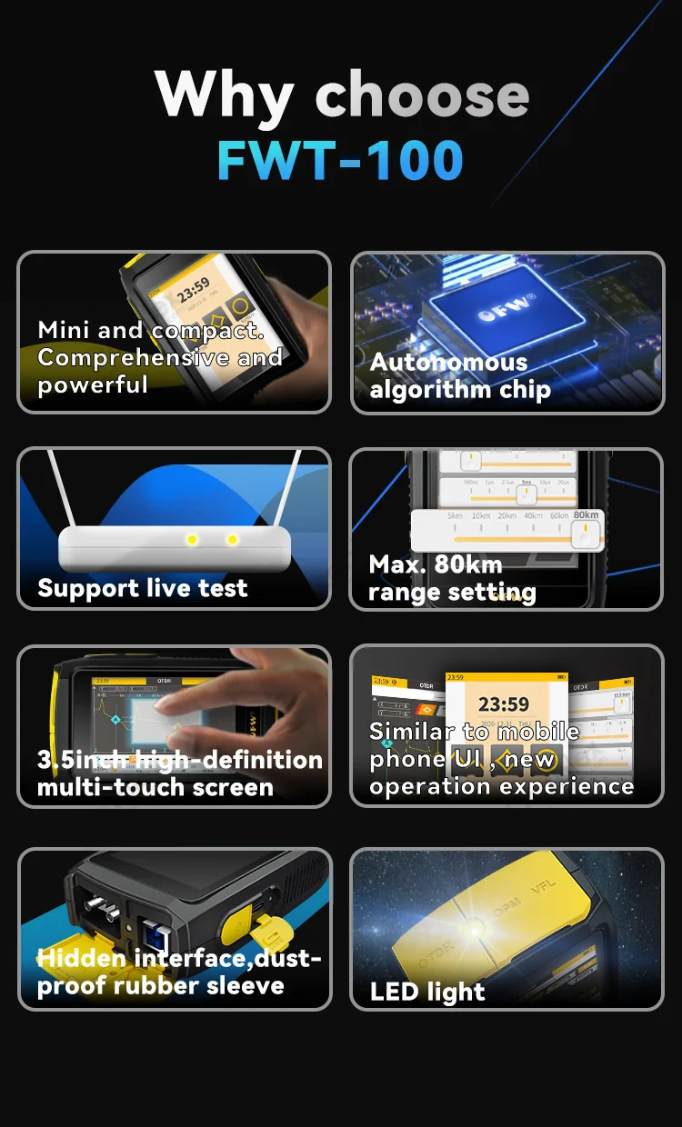 Kup Mini OTDR GPON EPON Aktywne Testowanie Włókien Pomiar Sygnału Na żywo Z Wieloma Funkcjami Reflektometr OPM VFL OLS SC Złącze
