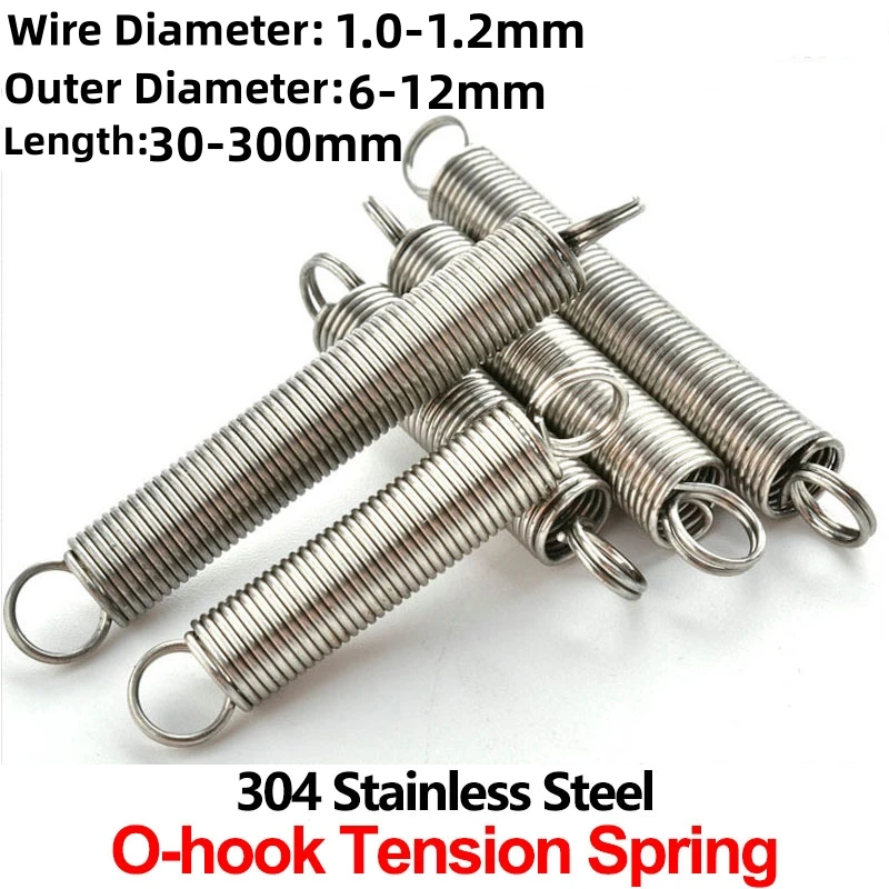 

304 Stainless Steel Pullback Tension Cylindroid Helical Coil Small Mini Extension Spring WD mm 1.0mm 1.2mm