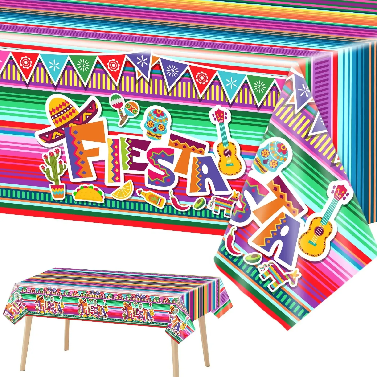 

Mexican Fiesta Tablecloth Disposable Plastic Table Cover Happy Birthday Mexican Themed Tablecover Party Wedding Decor Supplies