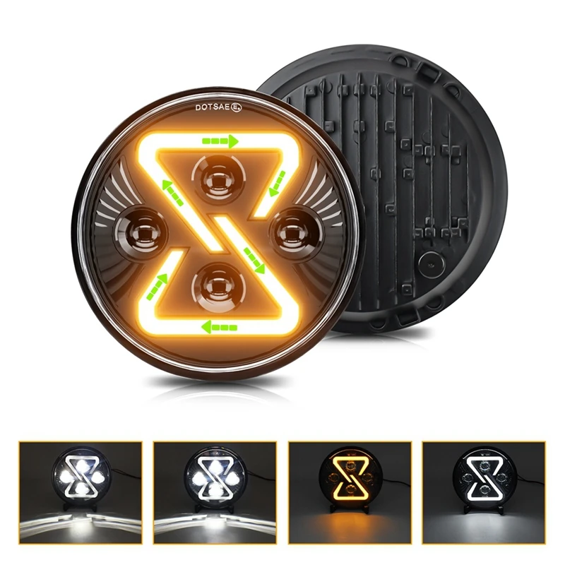 7-дюймовая круглая светодиодная фара 200 Вт 30000LM с желтыми ангельскими глазами для