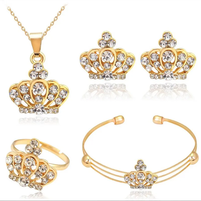 Милая Хрустальная корона, подвеска, ожерелье, серьги, браслет, комплект ювелирных изделий для девочек и детей, милая диадема, лучший подарок на день рождения ребенка