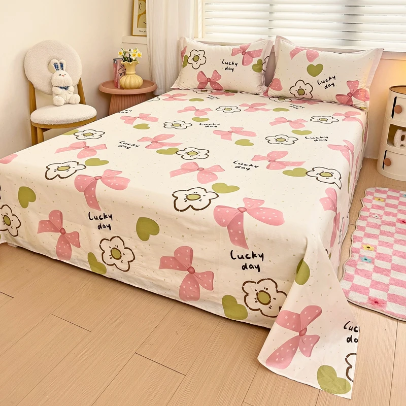 Простыня с белым цветочным принтом комплект из мягкого хлопка 2 наволочками в