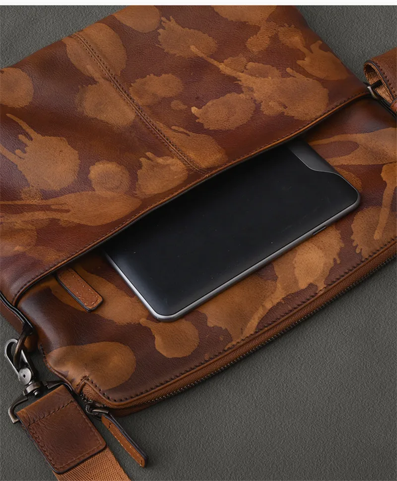 Retro natural first layer cowhide large-capacity mobile phone storage clutch daily outdoor square color shoulder messenger bag
