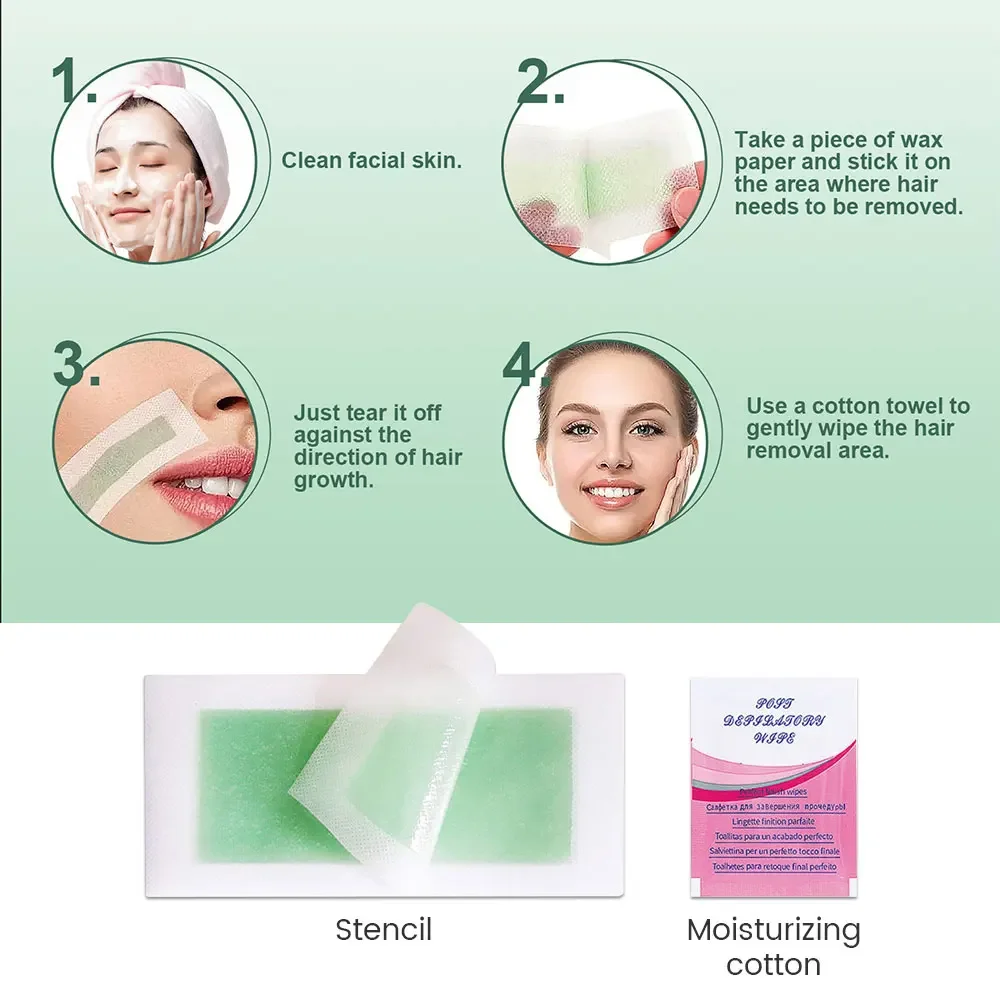 40 шт./компл. вощеная бумага для удаления волос на лице профессиональная