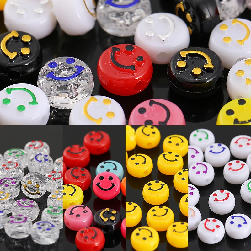 50P  6x10mm Mix Colors Smiling Luminous Round Acrylic Loose Spacer gilding Beads manual beading DIY clothes Bracelet Accessories