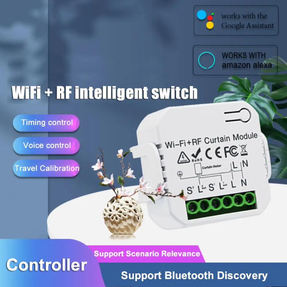 

Электрический роликовый затвор Tuya Smart Life, Wi-Fi, RF433, контроллер для штор и дверей, переключатель, работает с Google Alexa Smart Home