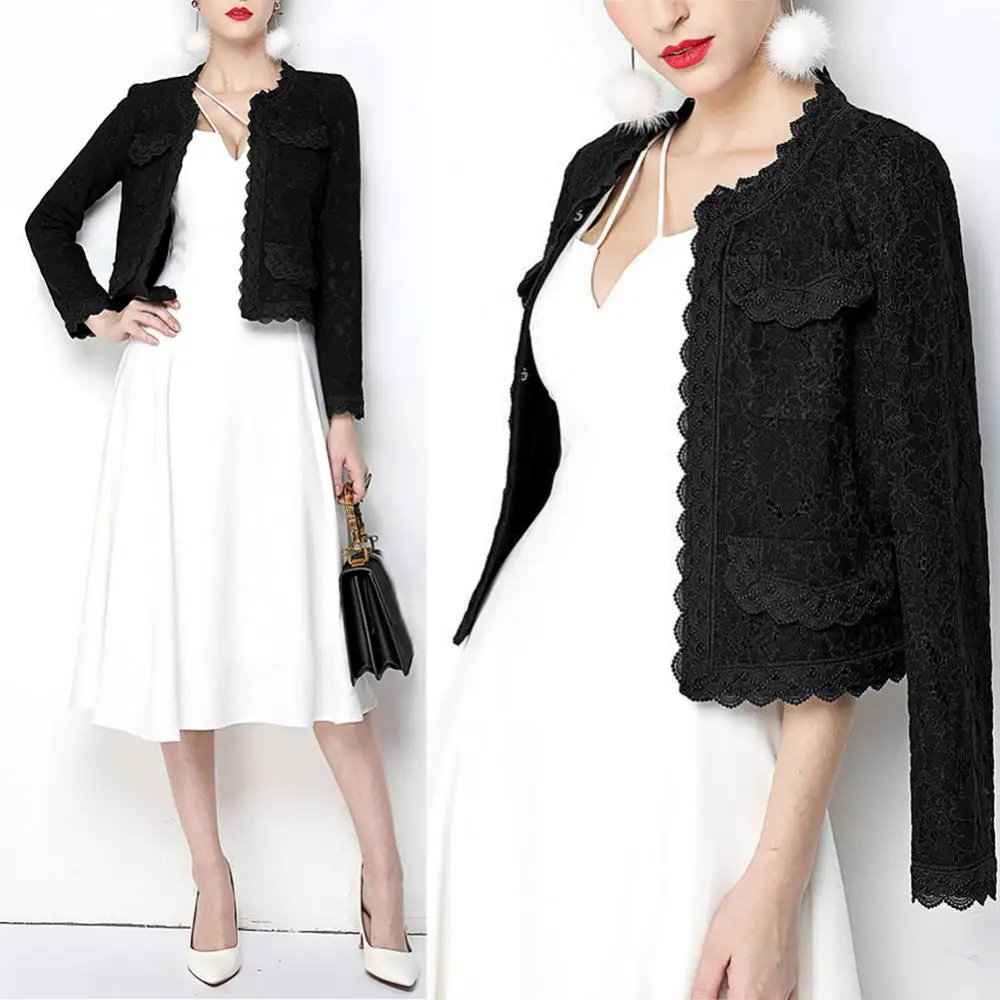 

Coat Suit Women Jacket Long Sleeve Cardigan Fashion Short Floral Lace Front Open Slim Jackets for women female