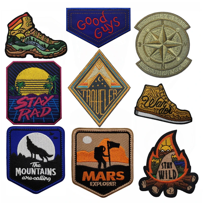 

Beach Vacation Hook and Loop Patch Outdoor Camping Natural Scenery Morale Badge Cartoon Embroidery Patch Punk Cloth Sticker