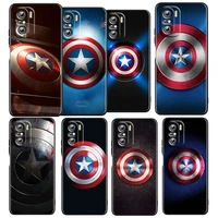 marvel captain america shield for xiaomi redmi k50 k40 gaming k30 k20 pro 5g 10x 9t 9c 9a tpu soft black phone case fundas coque