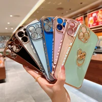phone case for iphone 13 12 11 pro xs max x xr 7 8 plus se electroplated love heart ring holder shockproof soft tpu phone cover
