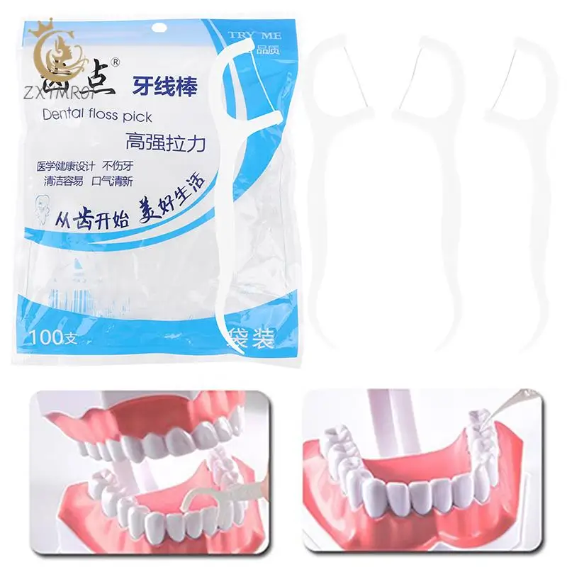 

100Pcs Dental Floss Flosser Picks Toothpicks Teeth Stick Tooth Cleaning Interdental Brush Dental Floss Pick Oral Hygiene Care
