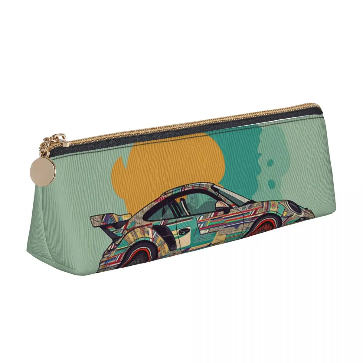 

Classic Sports Car Triangle Pencil Case Retro Multicolored School Big Zipper Pencil Box Teenager Kawaii Leather Pen Organizer