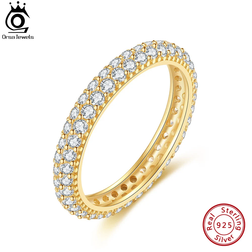 ORSA JEWELS Натуральное серебро 925 пробы 2 ряда циркон обручальные кольца 14-каратное