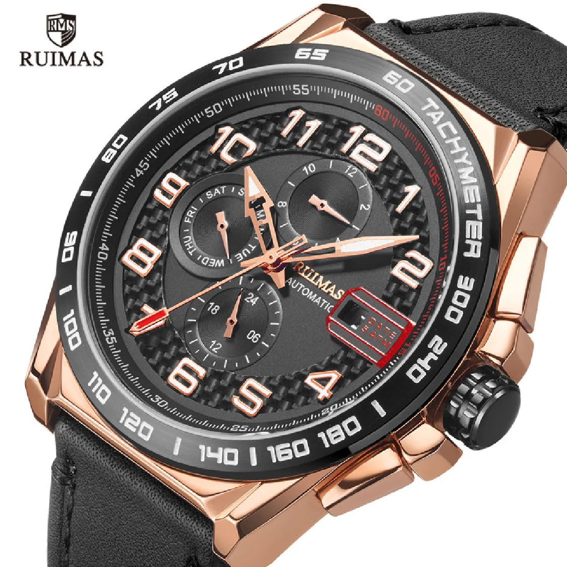 

Ruimas Watches Men Month Week Luxury Genuine Leather Quartz Wrist Watch Male Relogio Masculino Top Brand Military Watch Man 6771