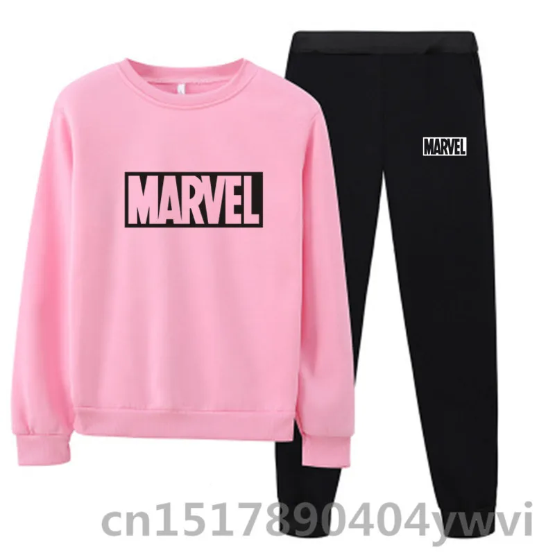 Marvel Spring Autumn Women's Sweatshirts Sweatpants Suit Loose Oversize Green Tracksuit 2 Piece Pink Set Women's Outfits 2022