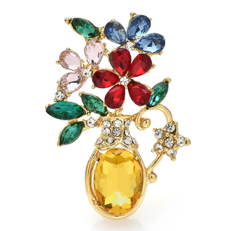 

Wuli&baby Flowers In Vase Brooches For Women Rhinestone Multicolor Beauty Flower Party Office Brooch Pins Gifts