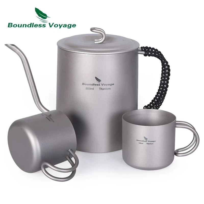 

Boundless Voyage 800ml Outdoor Titanium Kettle Cup Set Coffee Tea Pot Gooseneck Drip Kettle Swan Neck with Long Spout Teapot