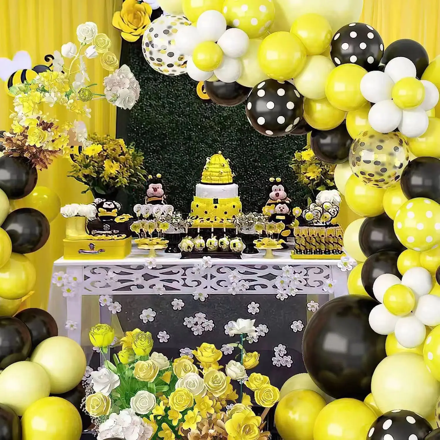 Желтая черная латексная гирлянда с воздушными шарами модель для детского