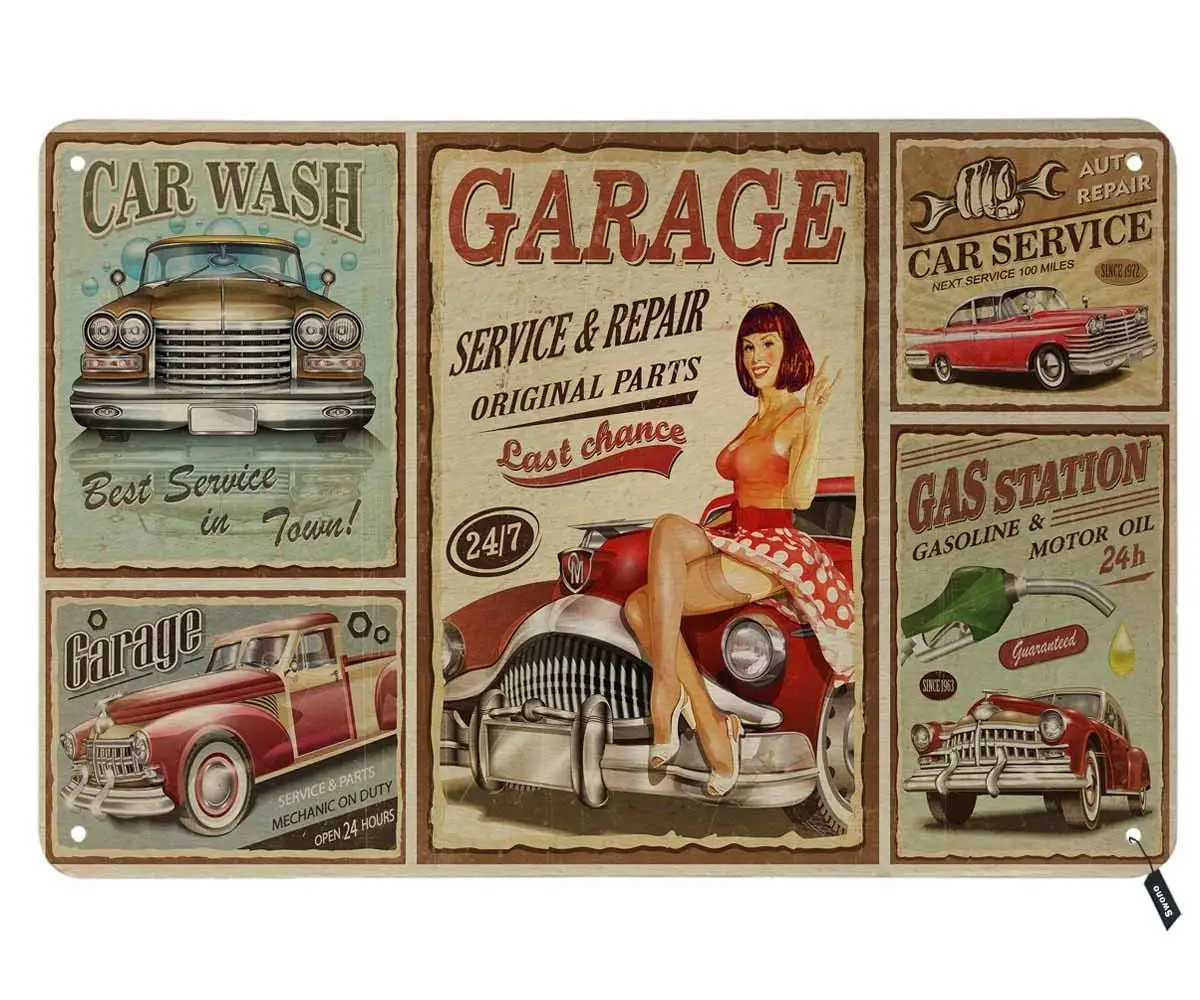

Retro Vintage Car Girl Metal Tin Sign Signage Decoration Garage Warehouse Plaque Bar Bistro Club Retro Decoration Sign 12*8 Inch