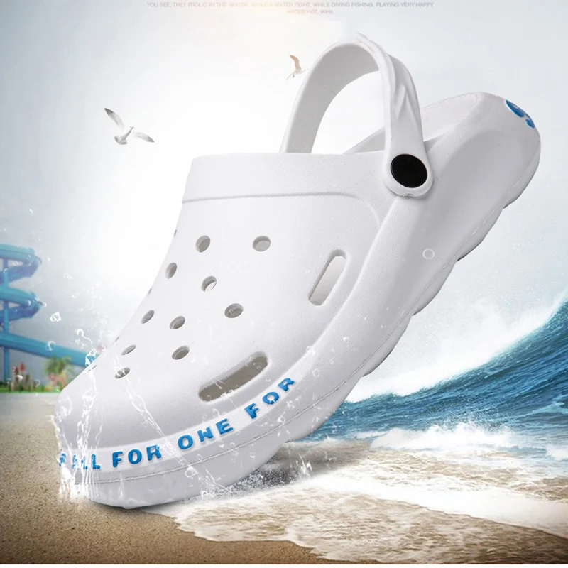 

Slippers Summer Hollow-out Shoes Rubber Men's Eva Garden Shoes Black Beach Flat Men Sandals Unisex Slippers Zapatillas Hombre