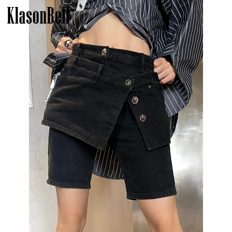 9.6 KlasonBell High Street Casual Fake Two Piece Denim Shorts Skirt Women