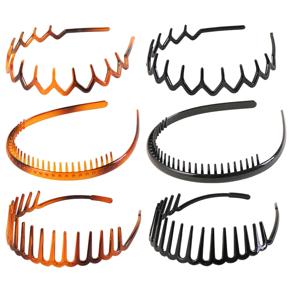 

6 PCS Headband Anti-slip Hair Hoops Comb Wavy Headdress Resin Toothed Invisible