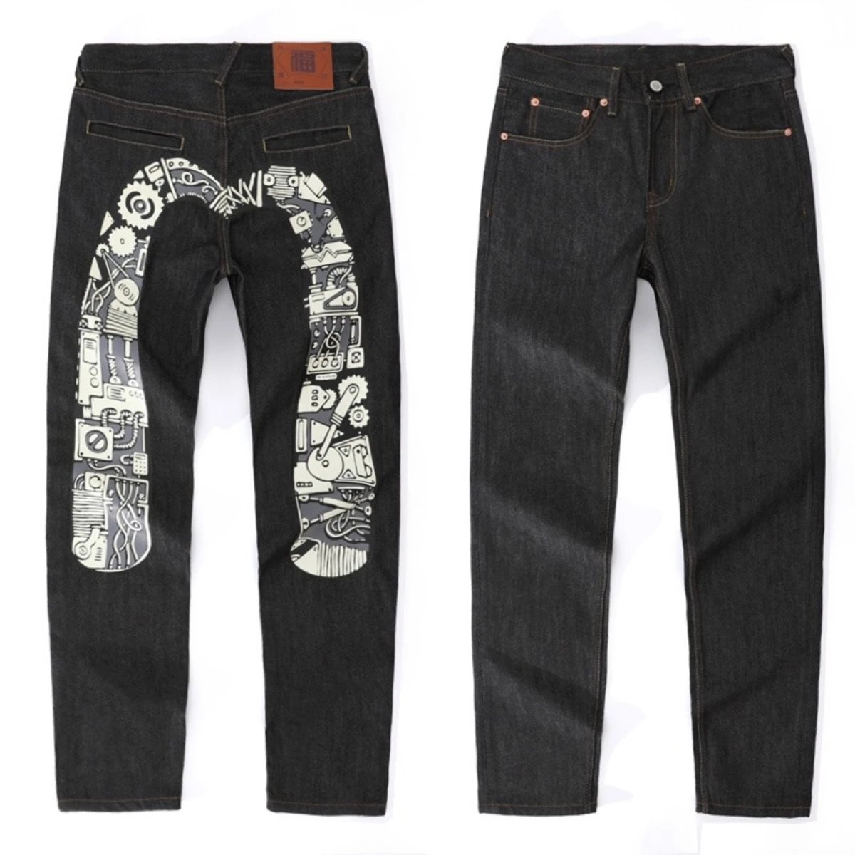 Джинсы мужские с вышивкой ручной работы прямые штаны из чистого хлопка в стиле