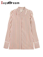 suyadream woman striped shirts 100silk crepe long sleeves printed blouses 2022 spring autumn office lady chic top