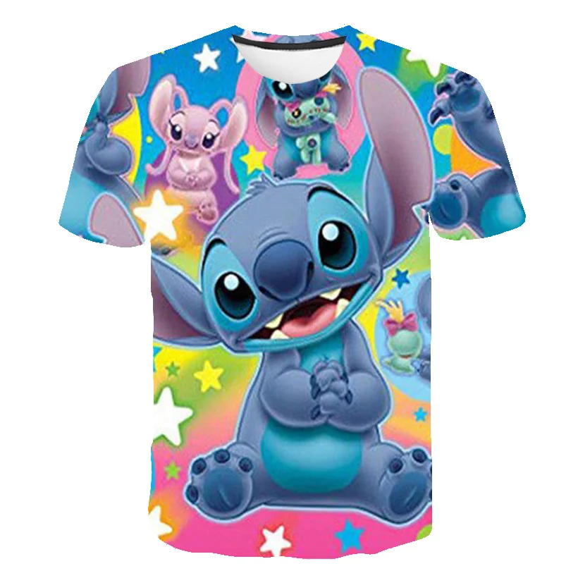 Children Boys Girls Stitch T Shirts Summer Short Sleeve Kids Stich Tops Tees Cartoon Casual Kids Clothes 1-14 Years Old T-Shirts