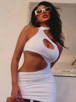 yikuo irregular cut out mini bodycon dress summer going out club wear sexy outfits for woman sleeveless dresses white black