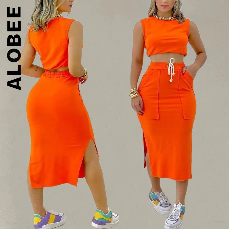 

Женский комплект Alobee, модная юбка для вечеринки, облегающая длинная юбка, Женский комплект из 2 предметов, винтажный тонкий женский спортивн...