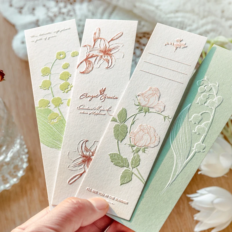 

Paper Bookmark Card Tag Boxed Embossed Letterpress Plant Lily of The Valley Fresh Special Paper Tulip Gift Packaging Book Marks