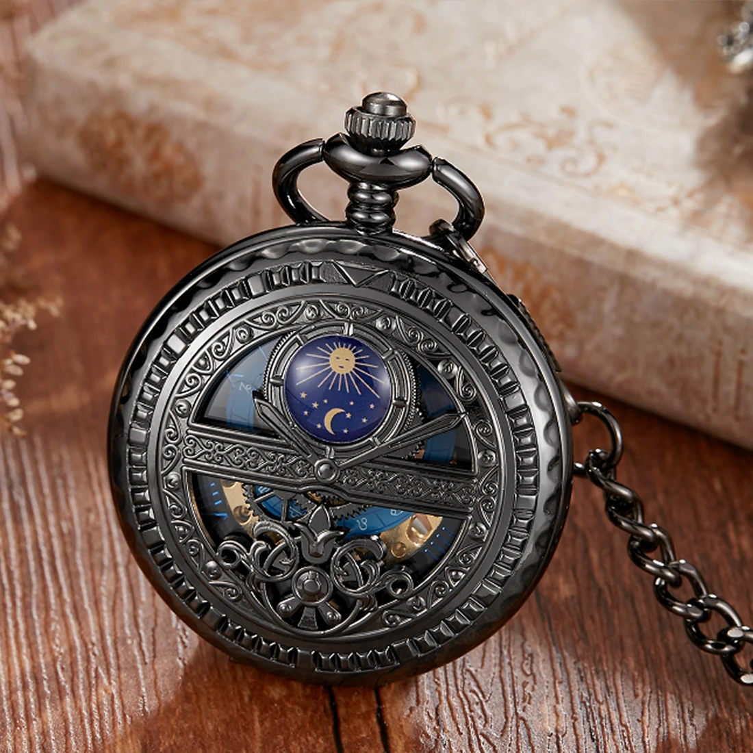 Luxury Mechanical Clock Vintage Man Pocket Watch Fob Chain Steampunk Skeleton Classic Watches for Men Chinese Factory Pendant
