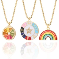 rainbow star colorful neckalce for women cute enamel pendant stainless steel long chain link necklace couple friend gift