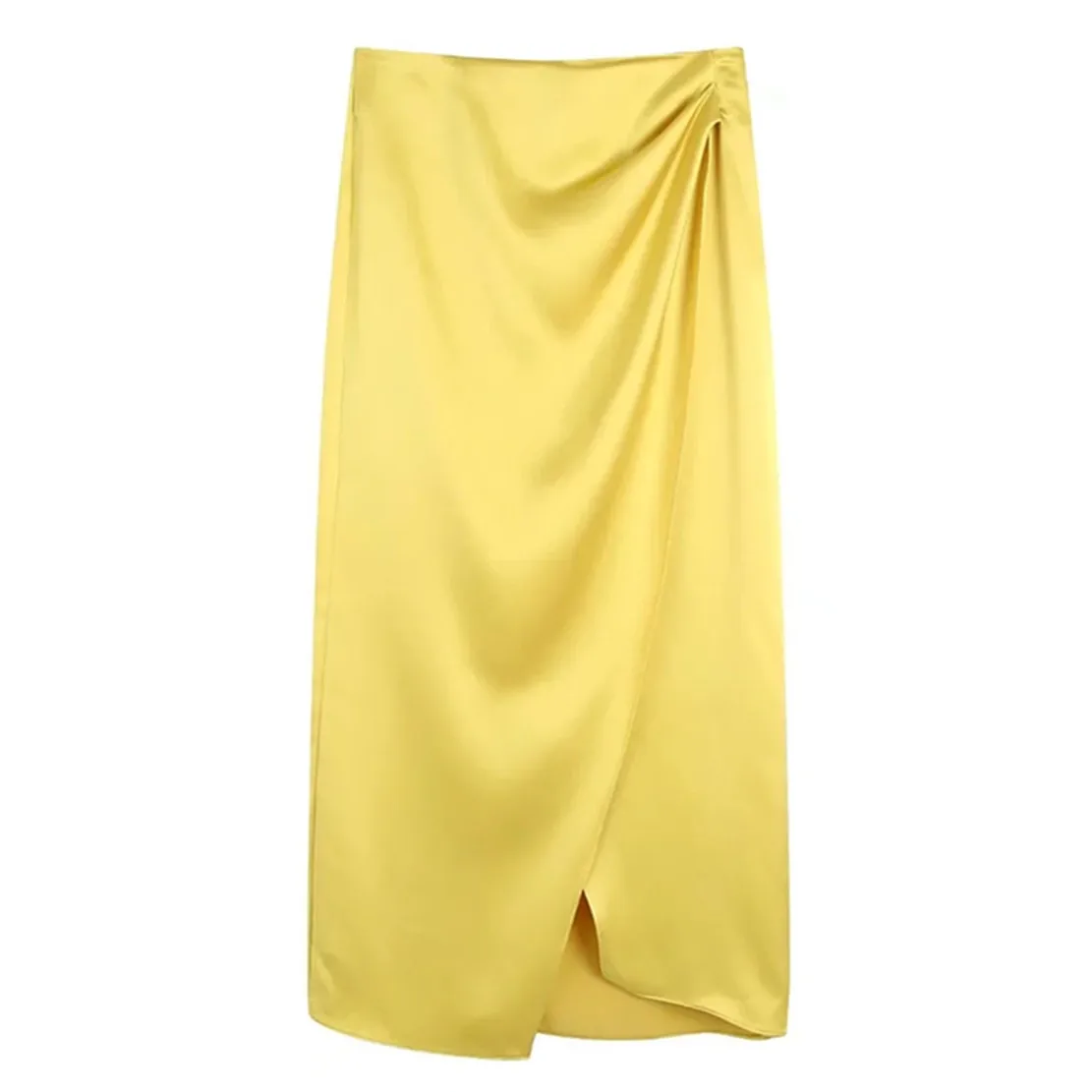 

Maxdutti High Street Satin Gold High Wasit Bow Straight Casual Midi Skirts Women 2022 Summer England Style Elegant Fashion Skirt
