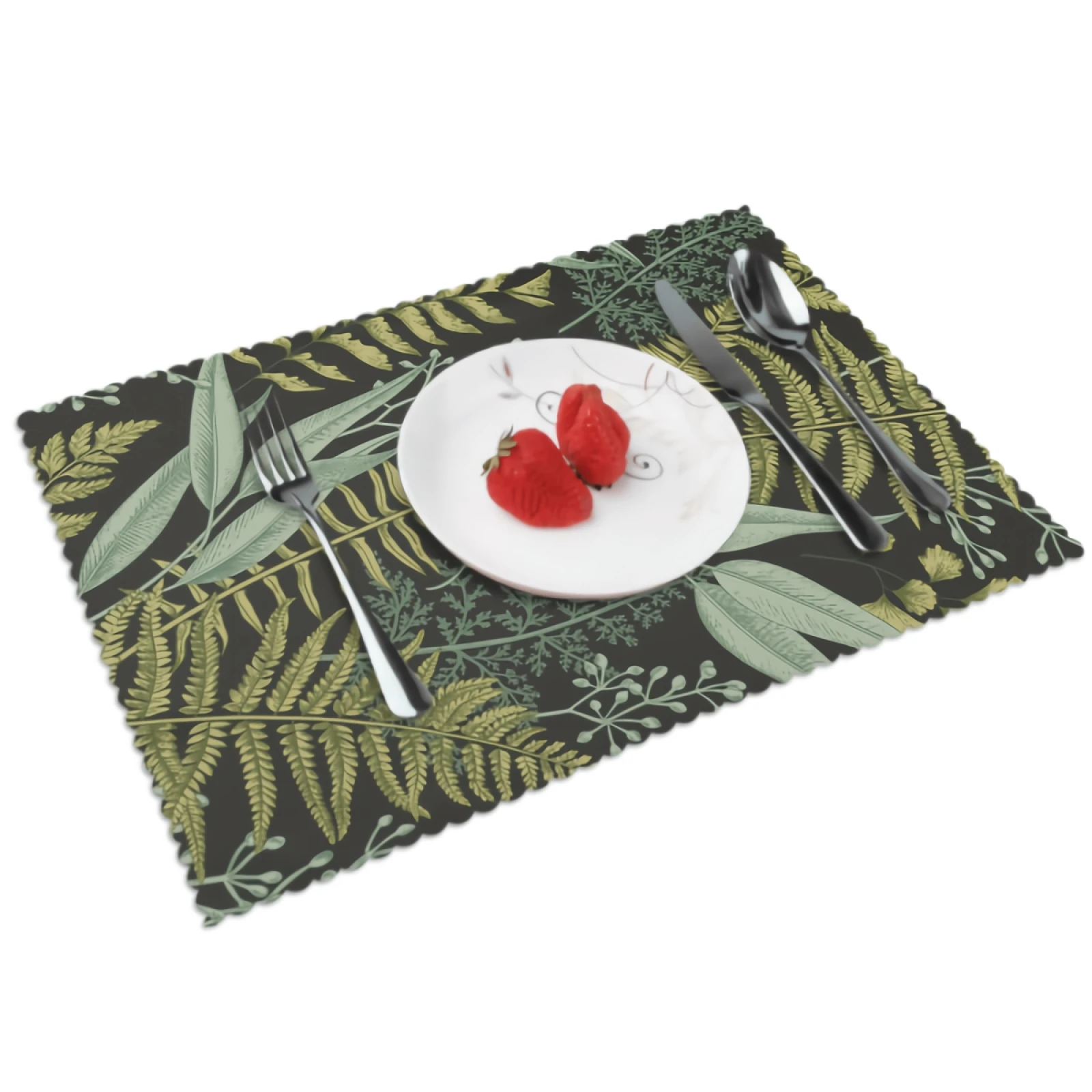 

Retro Branches and Leaves Placemats Plant Print Black Backgroung Placemat Set of 4 Heat-Resisting Non Slip Table Mats
