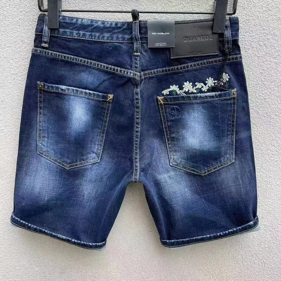 

2023 New Men Embroidery Scratch Hole Shorts Fashion Short Jeans Men Stretch Short Jeans D253#