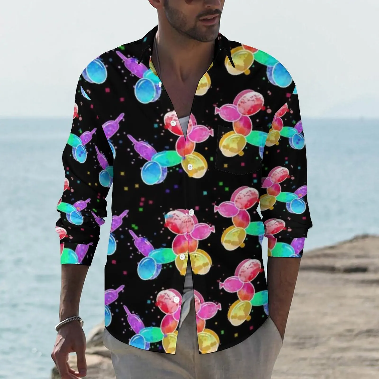 

Мужская Повседневная рубашка с длинным рукавом и принтом собаки