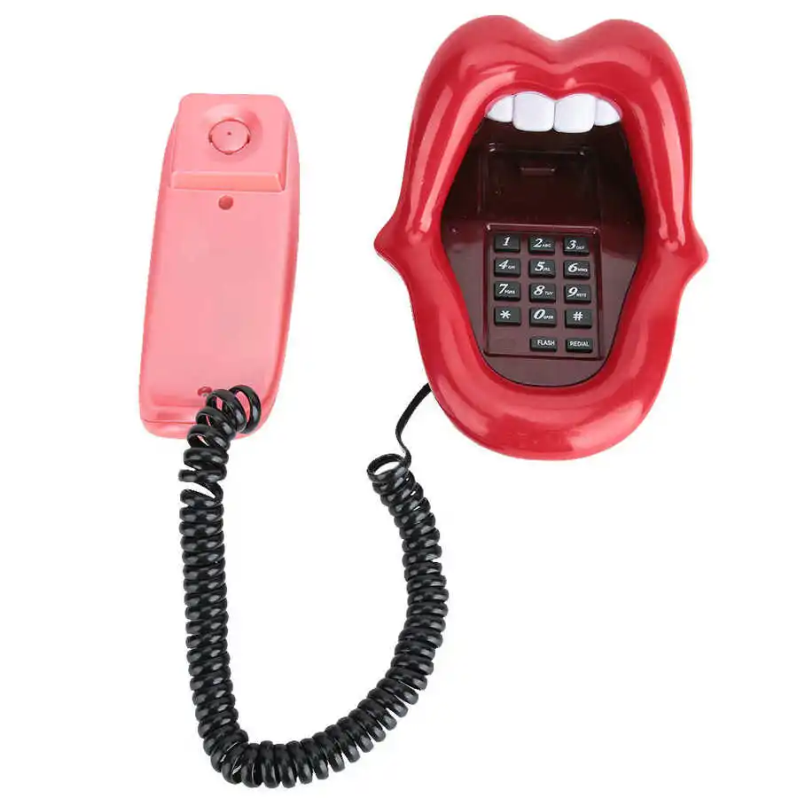 

Multi-Functional Home Phone Red Large Tongue Shape Telephone Desk Corded Fixed Landline Phone Mouth Telephone for Home Hotel