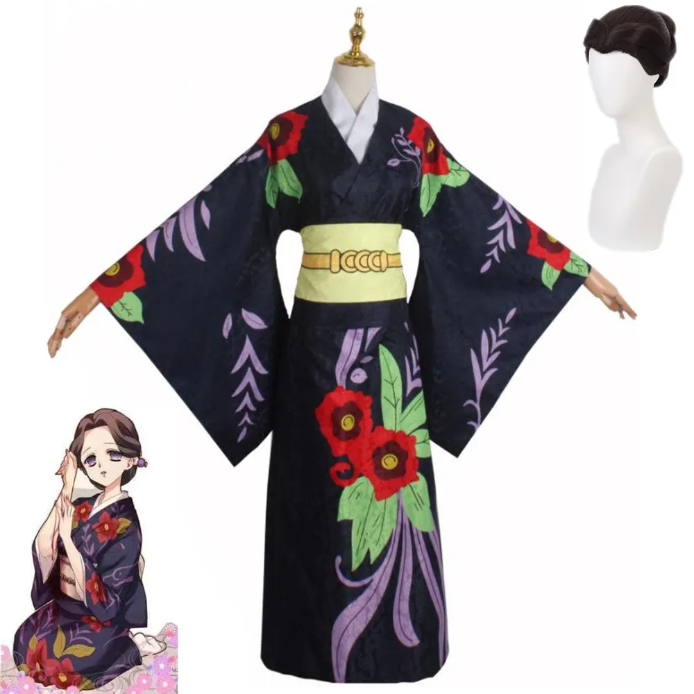 Tamayo Cosplay Costume Anime Demon Slayer Kimetsu No Yaiba Kisatsutai Adult Man Grace Elegant Woman Halloween Kimono Suit Wig